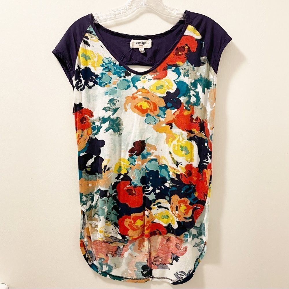 Porridge Anthropologie Floral Open Back Cap Sleeve Shirt - Size XS